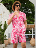 Men's All-Over Allover Print Short Sleeve Button-Up Shirt And Drawstring Shorts Beach Set