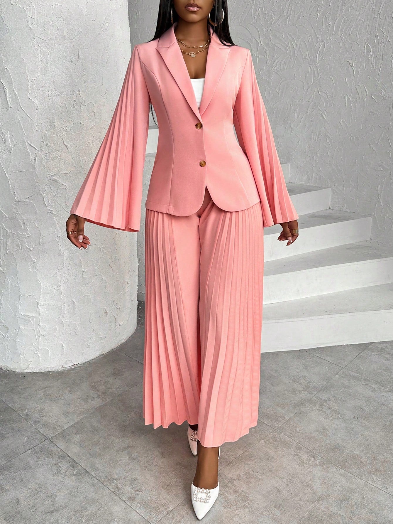 Ladies' Fashion Solid Color Long Sleeve Long Pants Suit