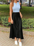 A Satin Skirts Casual Silk Mermaid Hem Midi Skirt High Waisted Long Skirts Zipper Elegant Work Skirts