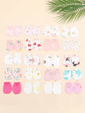 6 Pairs/Pack Newborn Anti-Scratch Mittens, Random Color & Pattern, Fits 0-6 Months