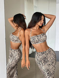 Women's Sexy Fashion Summer Leopard Print Strapless Crop Top And Skirt Set