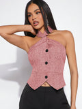 Haute Twist Lapel Halter Button Up Vest