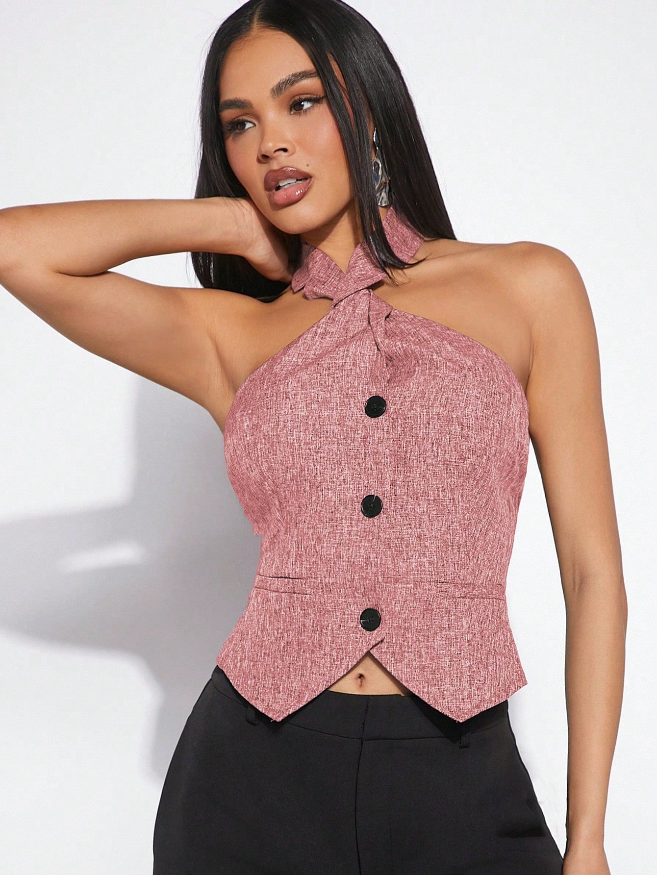 Haute Twist Lapel Halter Button Up Vest