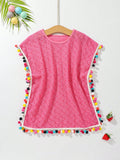 Little Girls' Casual Round Neck Summer Cover Up With Pom Poms