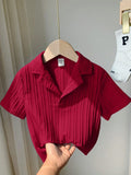 1pc Young Boy Casual College Style Comfortable, Fashionable, Simple, Practical, Cute Texture Fabric, Breathable & Comfortable Short Sleeve Shirt