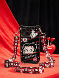 Cute Cartoon Girl & Letter Print Phone Case And Phone Strap