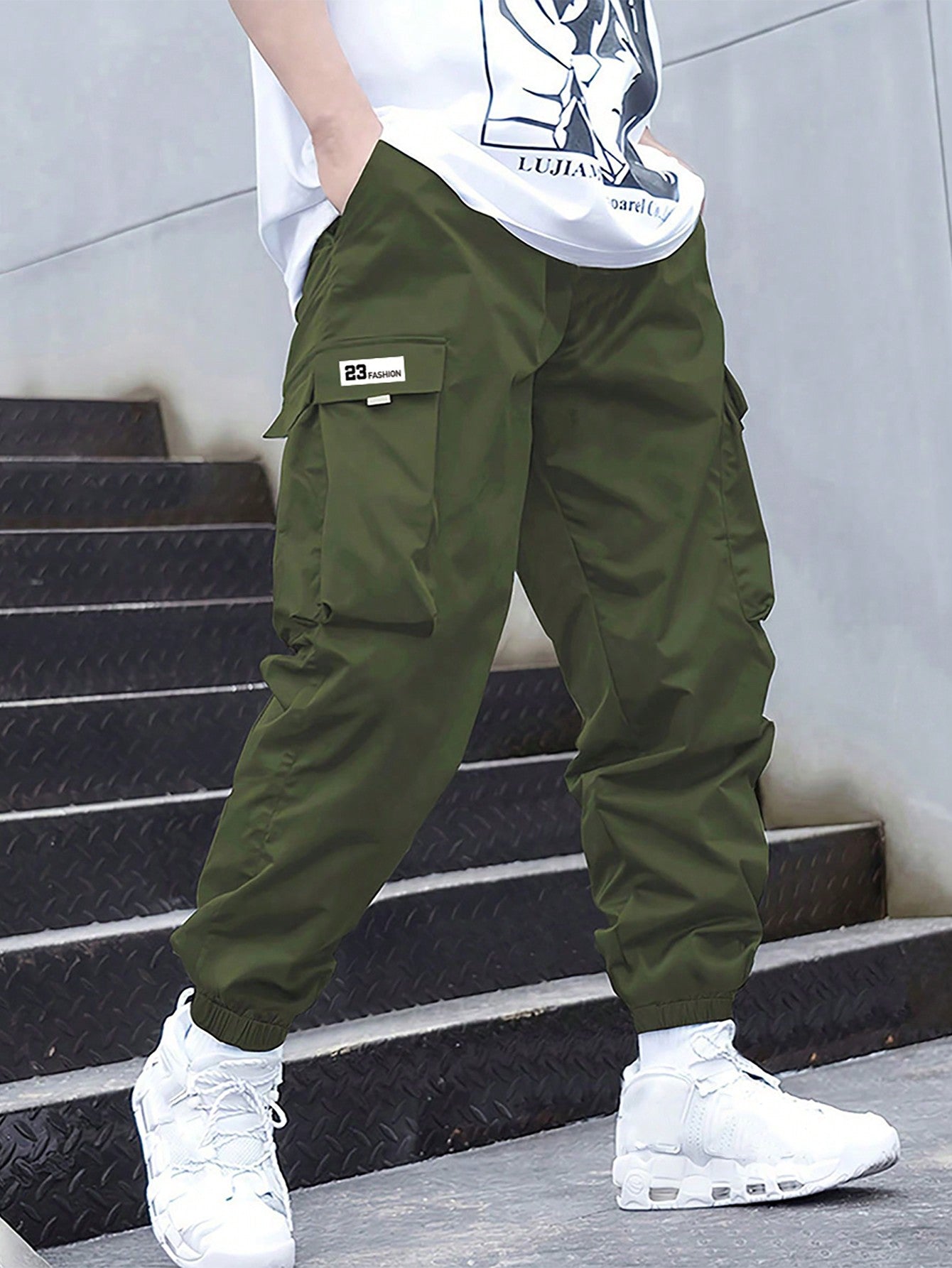 1pc Tween Boy Teenager Casual Sports Exercise Outdoor Cargo Pants With Large Pockets And Woven Trim Decoration, Autumn
