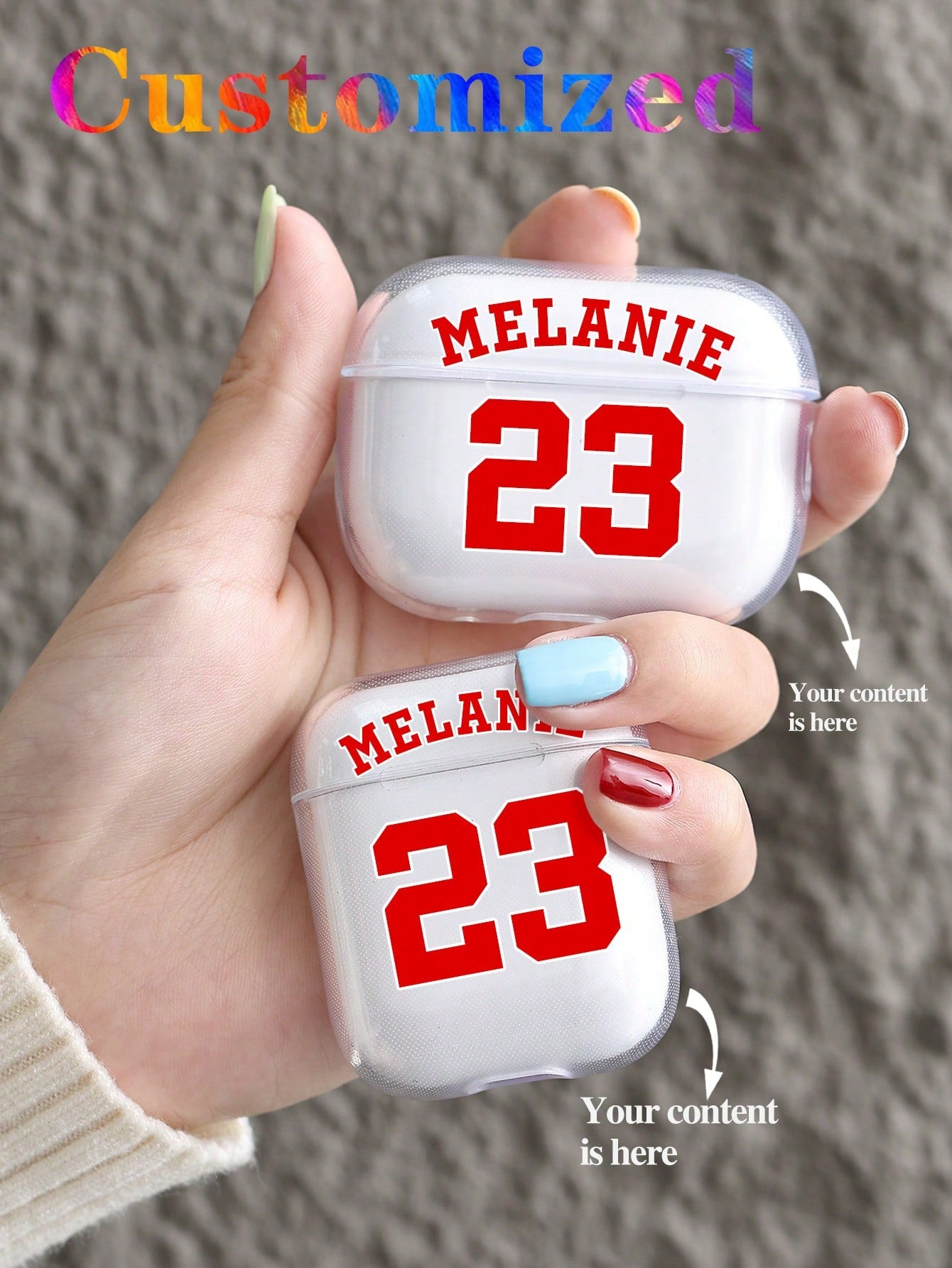 Customized Personalized Fashionable Cute Star Shape BFF, Parent-Child, Pet, Couples' Interactive Photo TPU Clear Bluetooth Earphone Protective Case Compatible With Apple AirPods 1/2/3