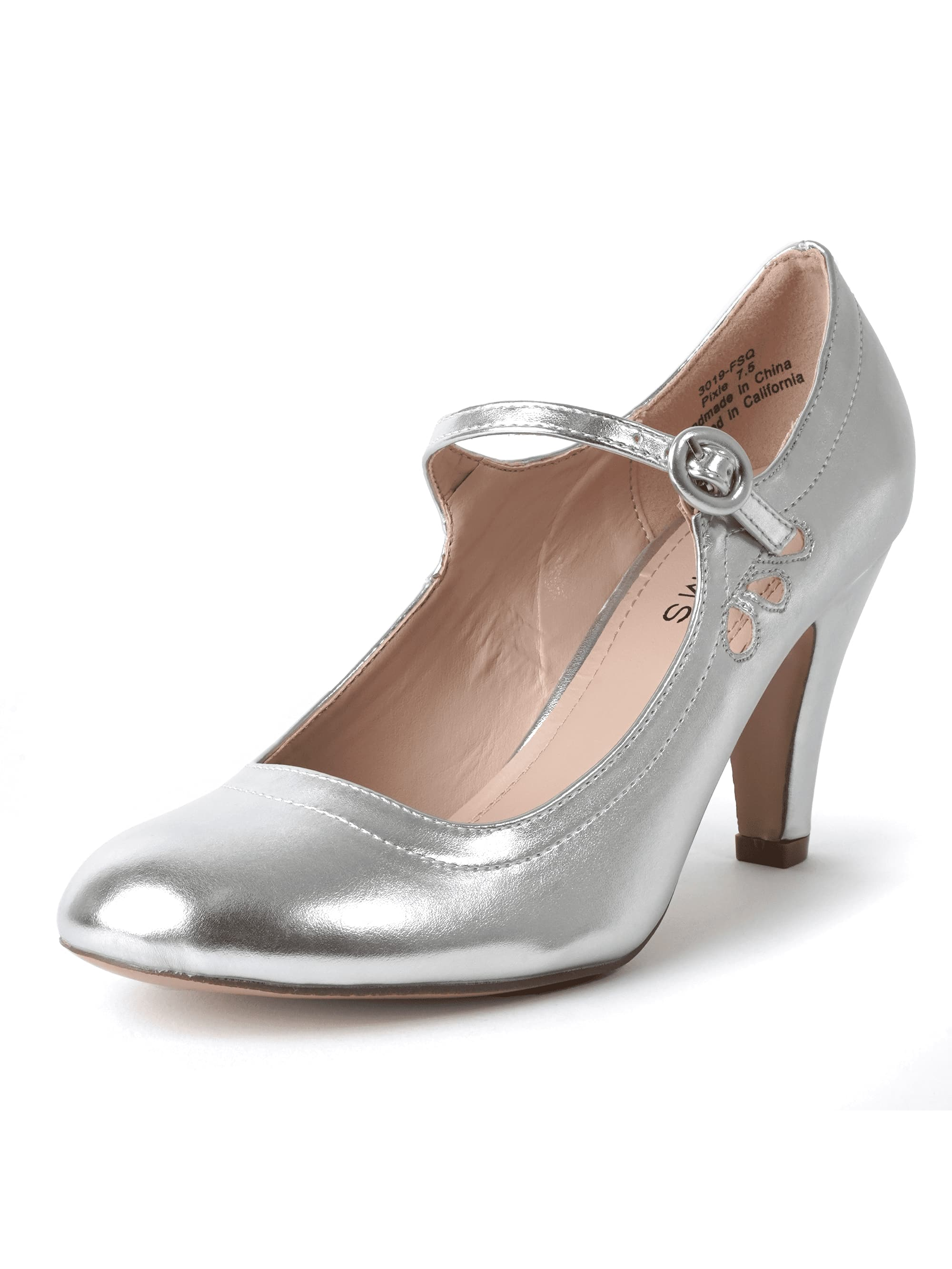J. Adams Pixie- Mary Jane Pumps - Round Toe Retro Stiletto Low Kitten Heels For Women With Ankle Strap And Comfortable Memory Foam Insole Vintage Fashionable Everyday Thick High Heel Shoes In Faux PU Leather Perfect Latest 1950s Party Holiday, Wedding, Sp
