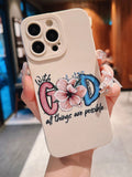 1pc White Eye With English Letters Apple IPhone Case For Women, Shockproof Cover For IPhone 14Pro, 13/11. Compatible With 15Promax And 12/15PRO/15 Protectors. Full-Coverage Flower Design, Anti-Fall.