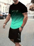 Men's Summer Letter Print Round Neck Short Sleeve T-Shirt And Drawstring Waist Shorts Set