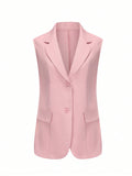 Frenchy Solid Color Sleeveless Front Button Summer Elegant Suit Jacket