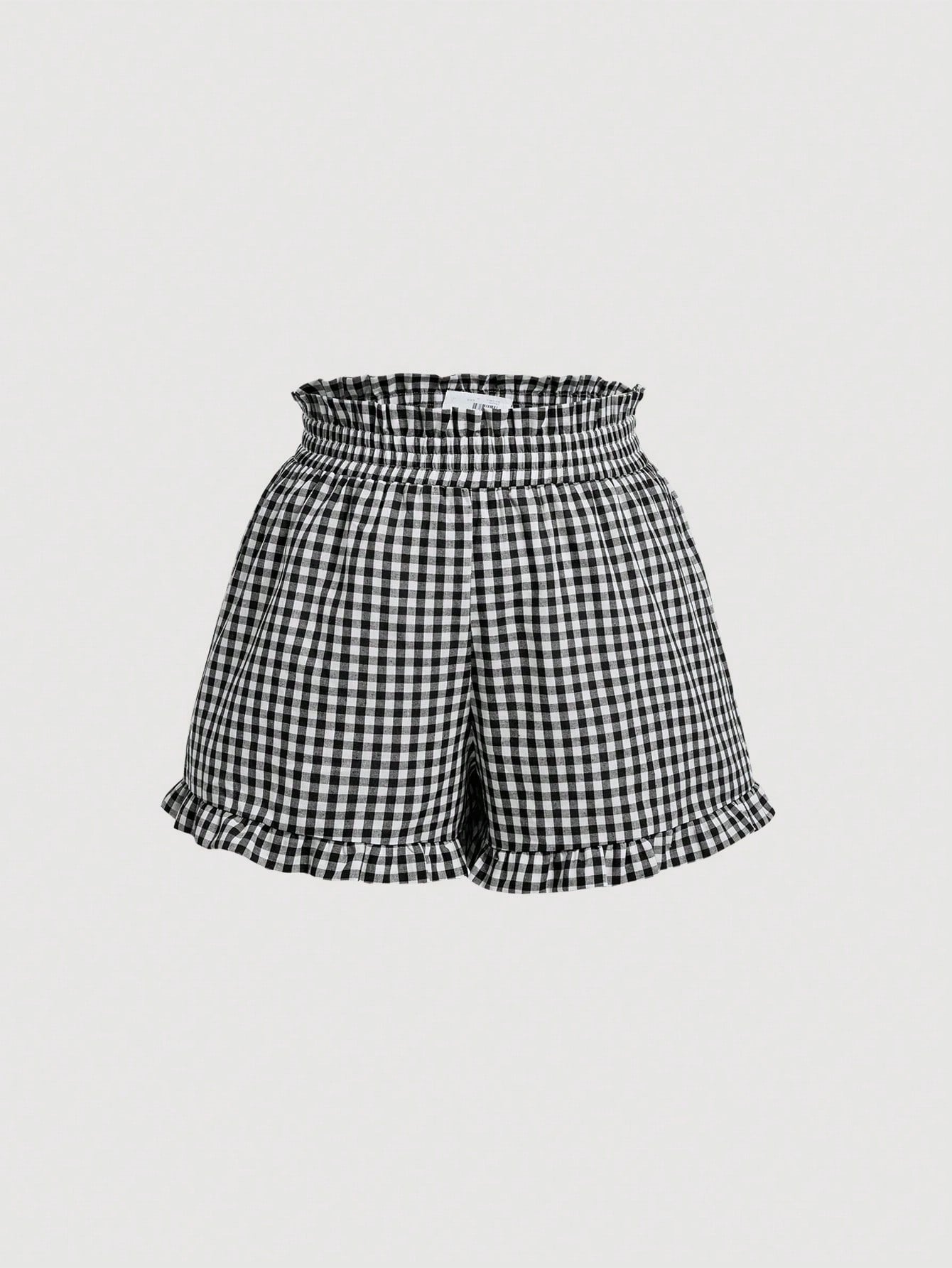 Plus Size Red &amp; White Plaid Ruffled Trimmed Pleated Summer Shorts