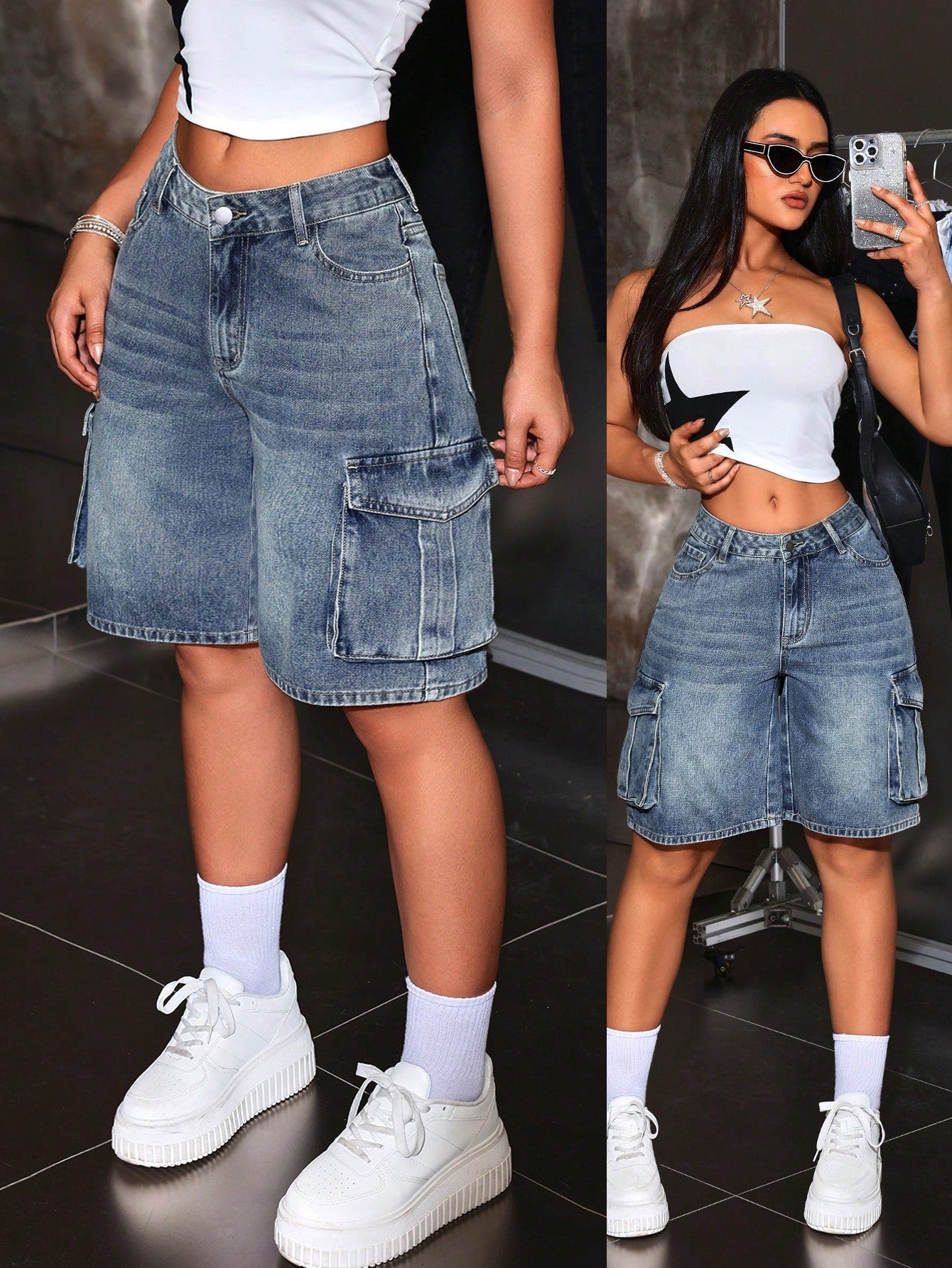 Ladies' Plain Casual Denim Shorts