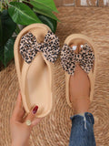 Summer Beach Vacation Thick-Soled Anti-Slip Plastic Slippers, Simple & Versatile Women's Flip Flops, DIY Leopard Print Bowknot Flip Flops With Random Patterns