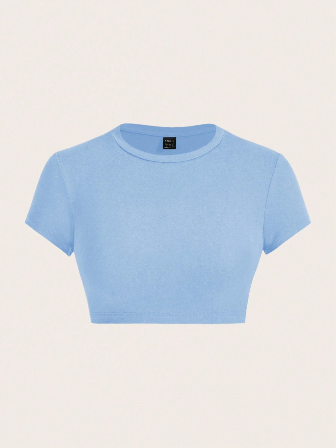 Casual Minimalist Solid Color Round Neck Short Sleeve Cropped Fitted T-Shirt For Women, Summer