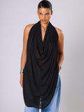 Plus Size Women's Solid Color Pleated Chiffon Halter Neck Top