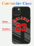 Unisex Personalized Fashion Name/Team/Number Anti-Slip Anti-Drop Full Cover Black Tempered Glass Phone Case, Customizable For IPhone 11/12/13/14/15 Pro Max, Samsung S23/A14