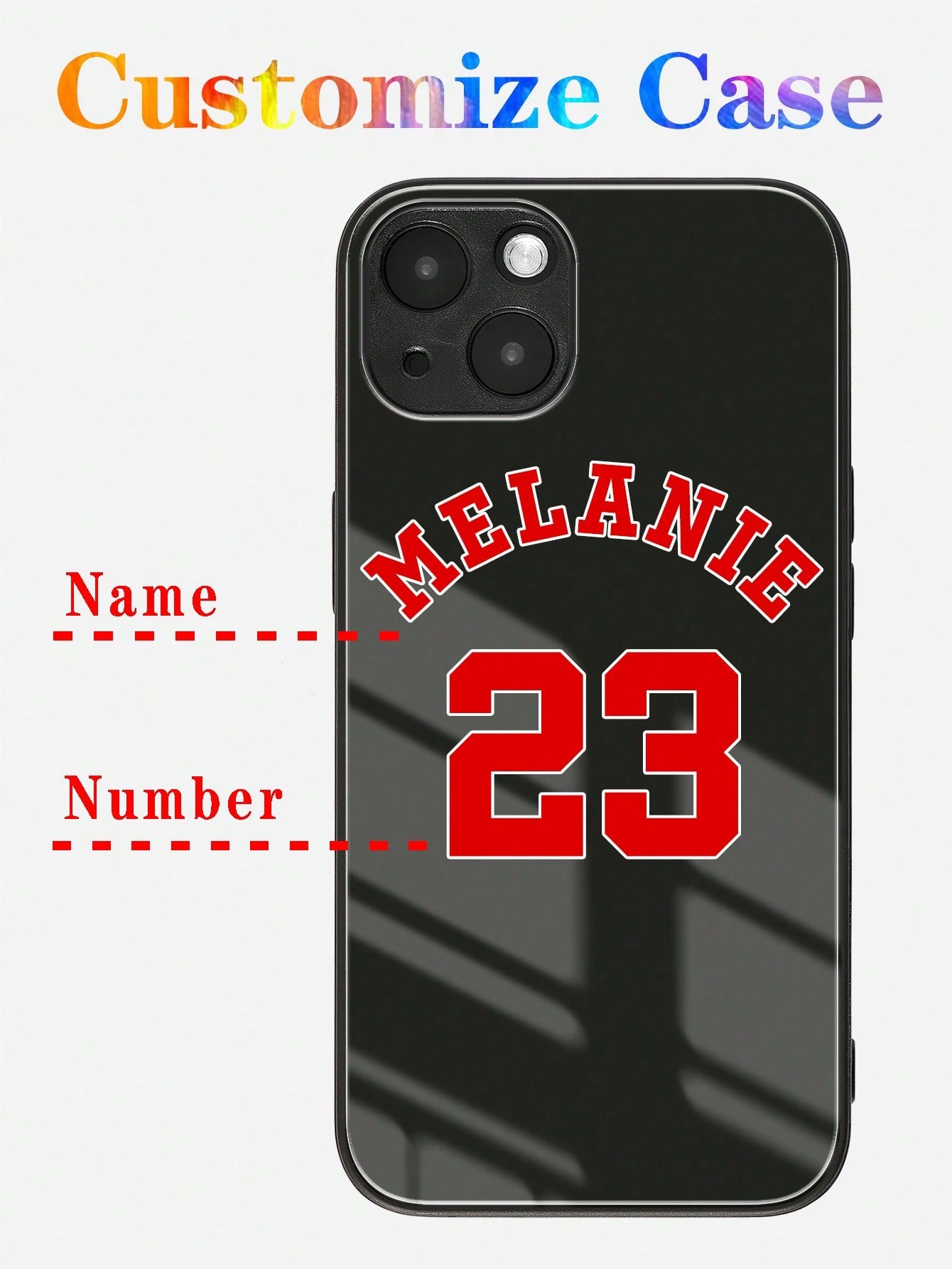Unisex Personalized Fashion Name/Team/Number Anti-Slip Anti-Drop Full Cover Black Tempered Glass Phone Case, Customizable For IPhone 11/12/13/14/15 Pro Max, Samsung S23/A14