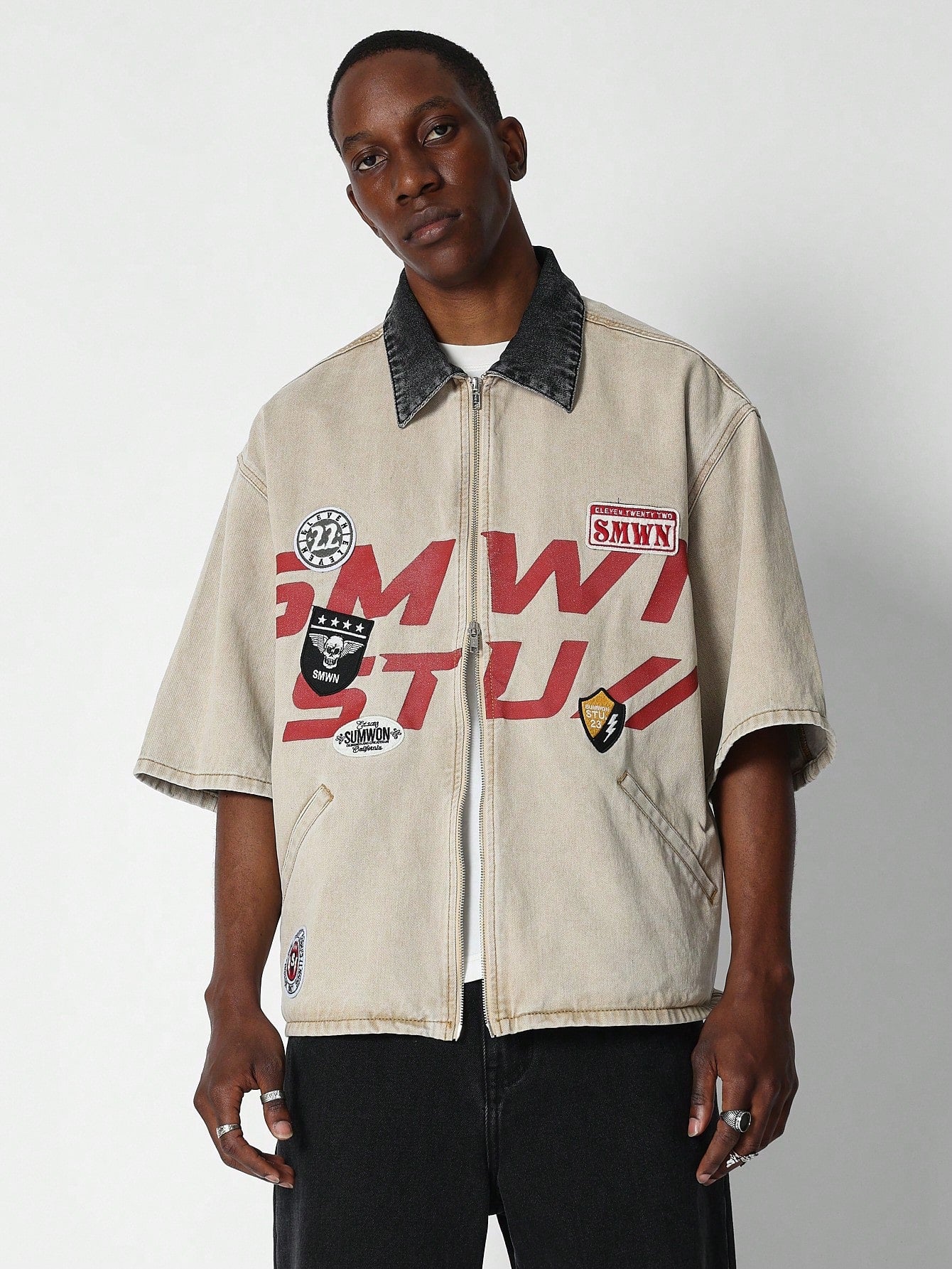 Boxy Fit Colour Blocked Denim Shirt College Ready