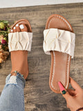Women's Fashionable Round-Toe Pleated Slippers, Flat Casual Slides