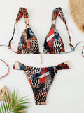 Women's Summer Beach Leopard Print Sexy Bikini Set, Random Print
