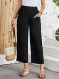 Women's Summer Black Straight Linen Pants