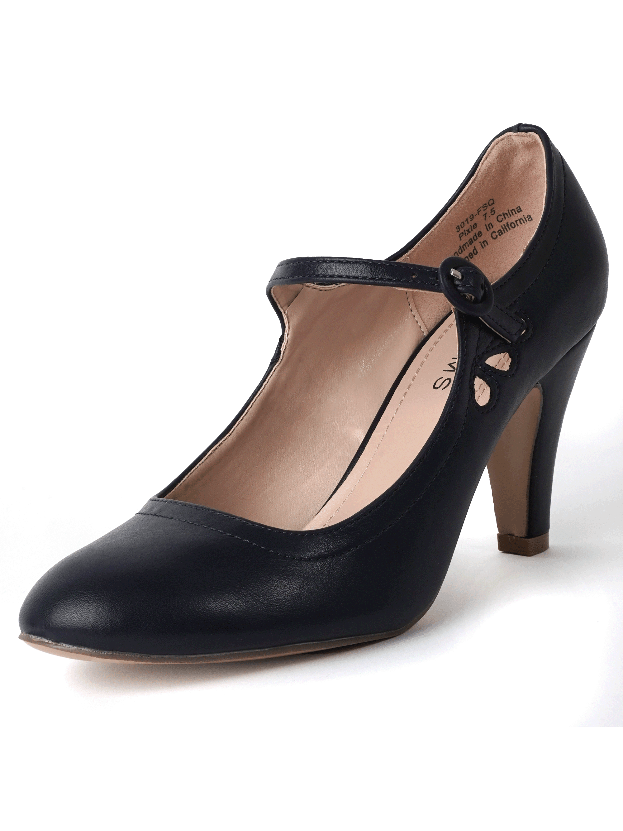 J. Adams Pixie- Mary Jane Pumps - Round Toe Retro Stiletto Low Kitten Heels For Women With Ankle Strap And Comfortable Memory Foam Insole Vintage Fashionable Everyday Thick High Heel Shoes In Faux PU Leather Perfect Latest 1950s Party Holiday, Wedding, Sp