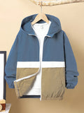 Color Block Casual Hooded Jacket For Tween Boys