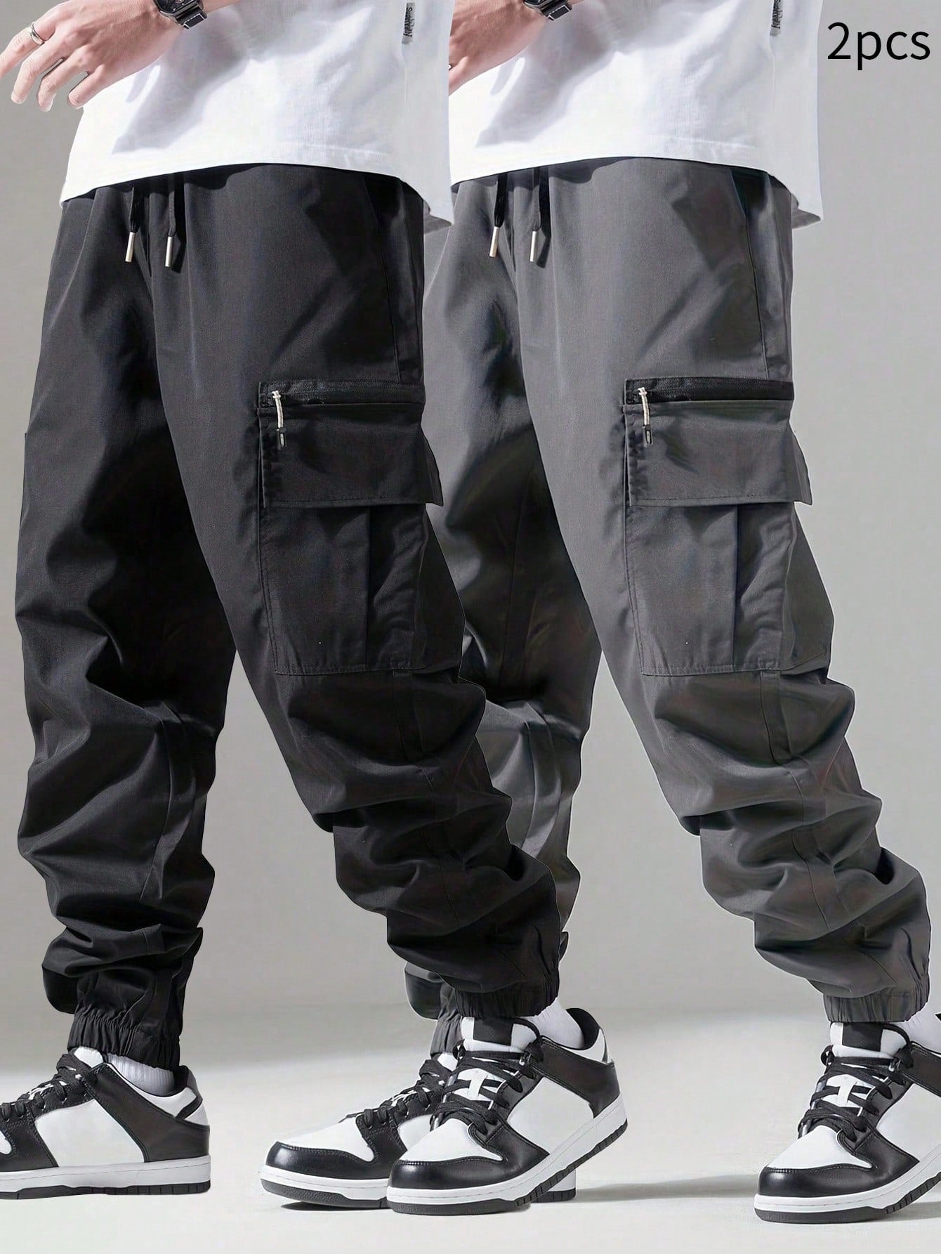 2pcs Men's Casual Basic Cargo Pants, Comfortable And Versatile