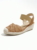 Breathable Floral Mesh Cross Strap Single Band Rope Fashion Wedges For Women