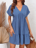 Women's V-Neck Ruffle Short Sleeve A-Line Dress, Suitable For Casual Vacation Outfits, Summer