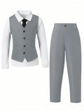 Tween Boy 2pcs Gentlemen Style Vest And Long Pants Suit Set, Without Shirt Or Accessories. Suitable For Formal Occasions Such As Birthday Parties, Evening Parties, Performances, Weddings, Christenings, And First Birthday Celebrations.