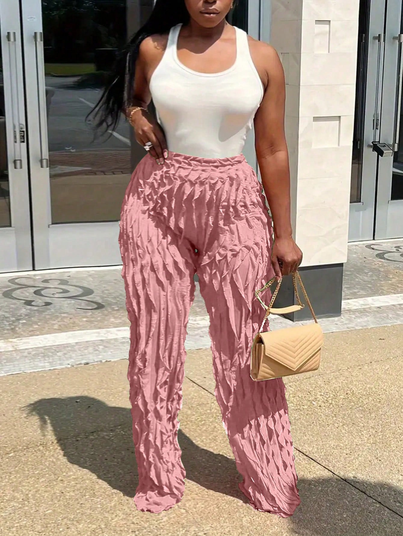 Women's Casual Solid Color Ruffle Hem Long Pants, Spring/Summer