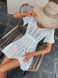 Knit Mix Round Neck Hollow Out Cover Up (Random Pattern)