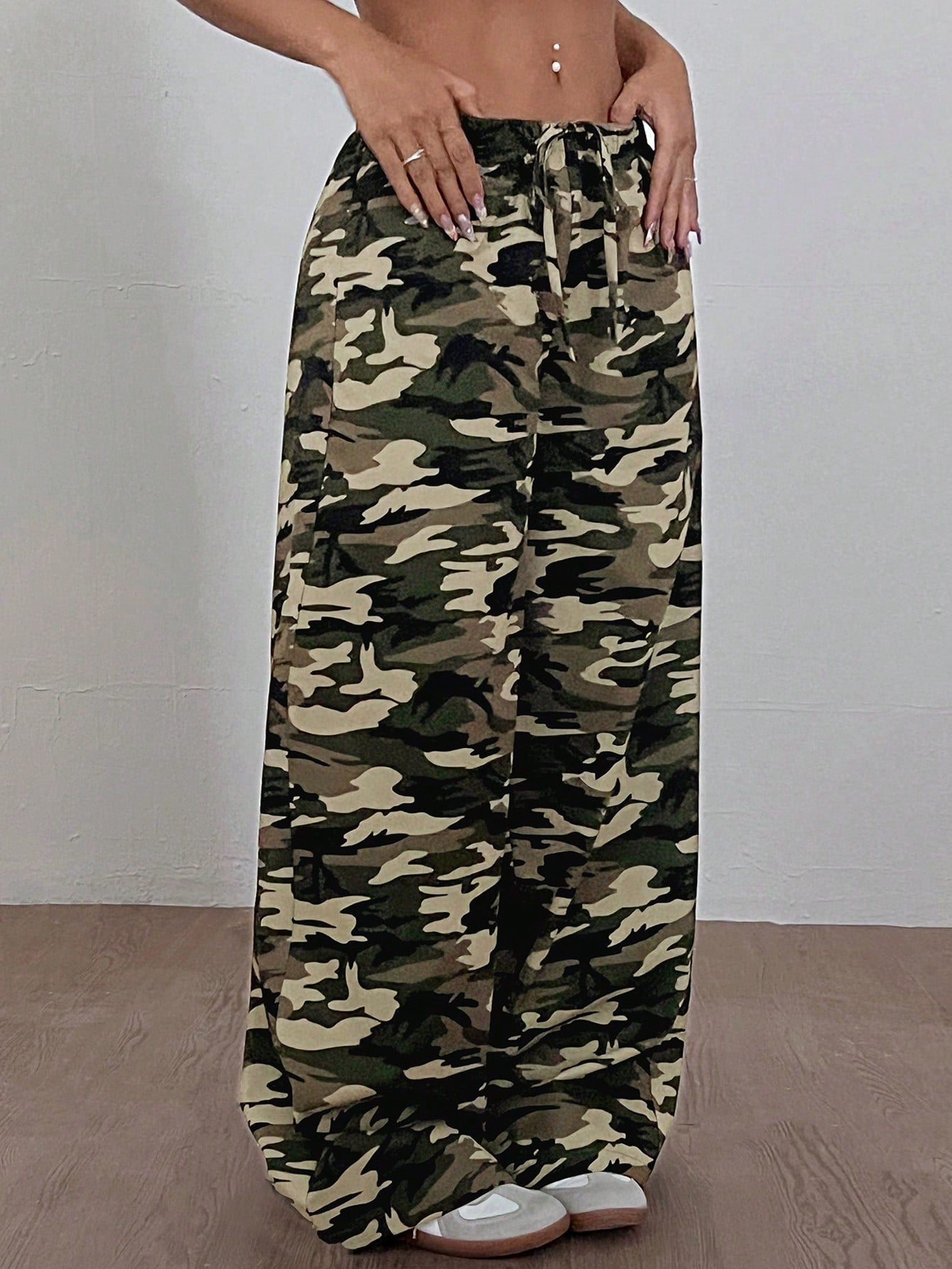 Loose Striped Wide-Leg Pants With Front Tie, Casual Wear