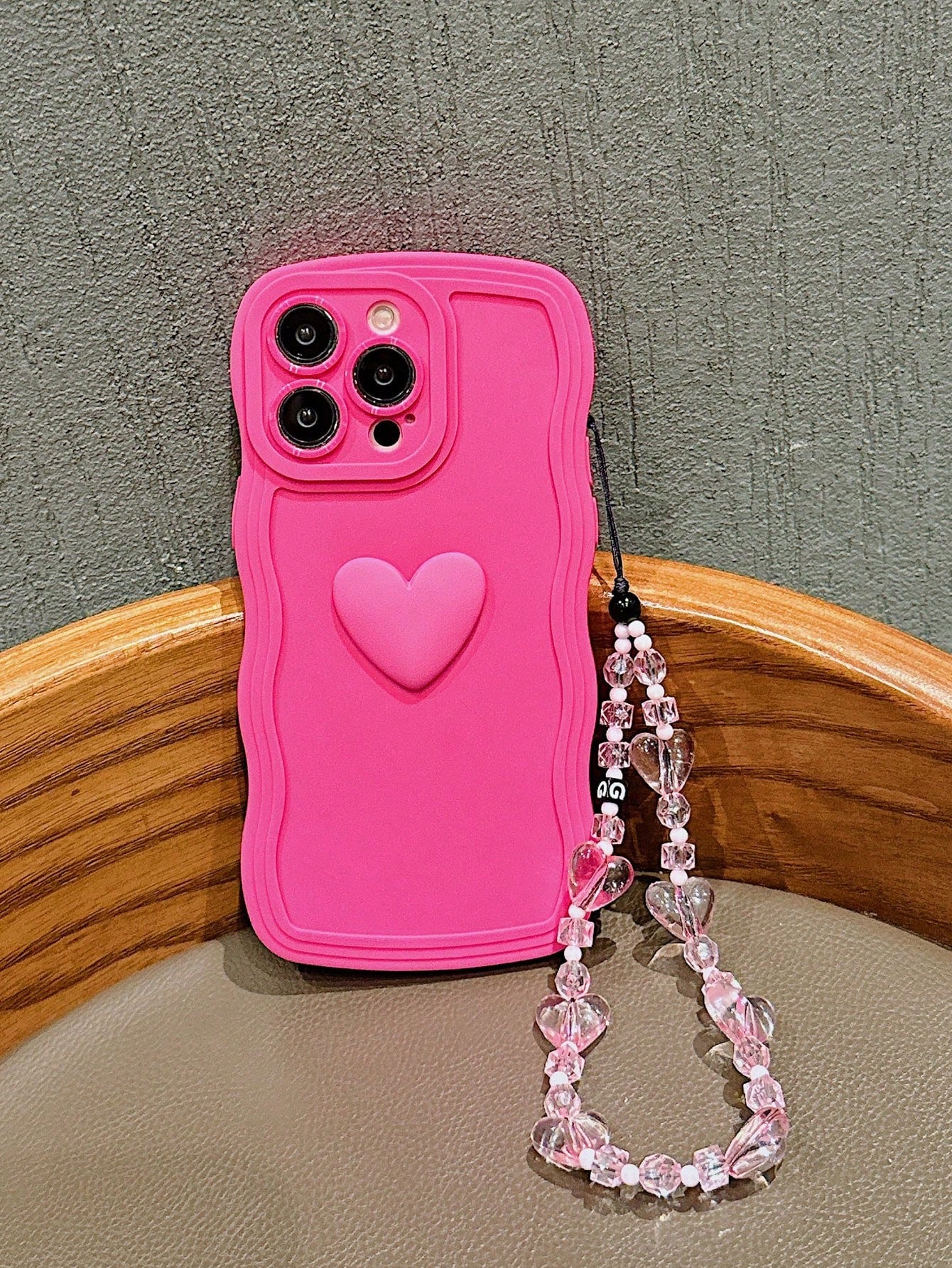 Pink Neon Bow-Knot Decor Phone Case With Lanyard Compatible With IPhone15/15Plus/15Pro/15Promax