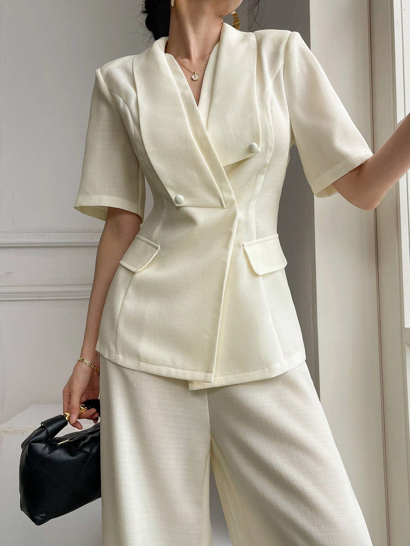 Modely Ladies' Solid Color Simple Daily Suit Set