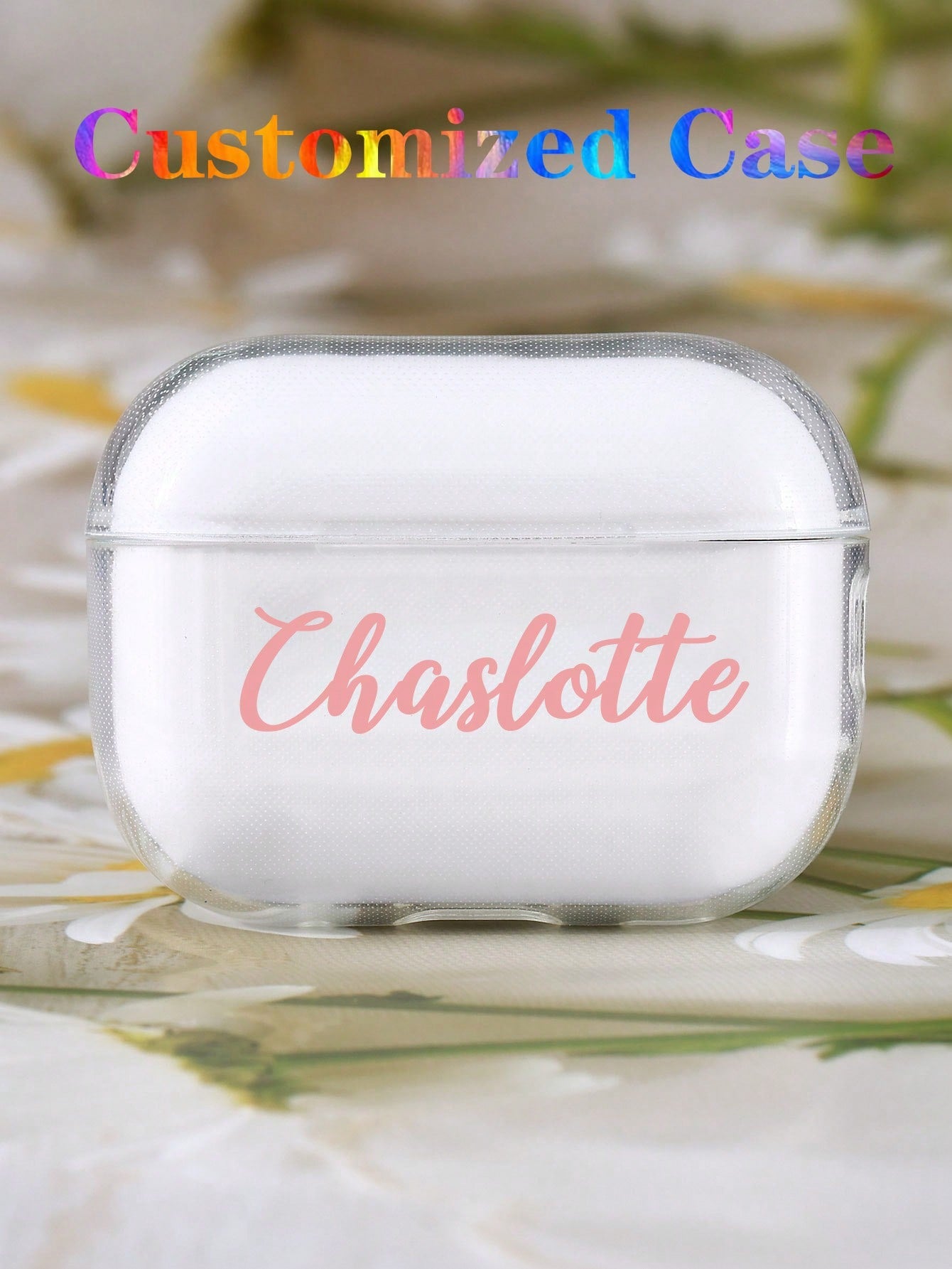Customized Name/Phrase/Lucky Word Multicolor TPU Bluetooth Earphone Charging Case Compatible With Apple AirPods 1/2/3 Pro, TPU Clear Material