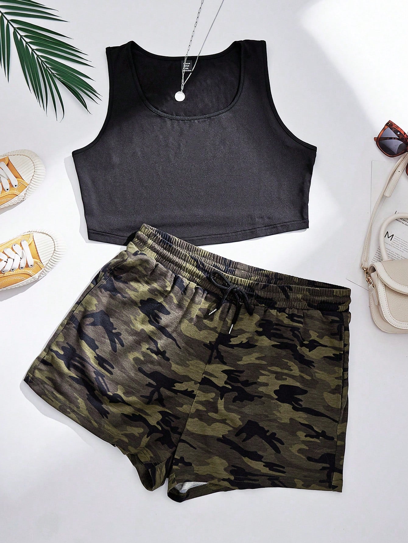 Plus Solid Tank Top &amp; Track Shorts Set