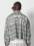 Crop Fit Checkered Overshirt With Back Graphic Print College Ready