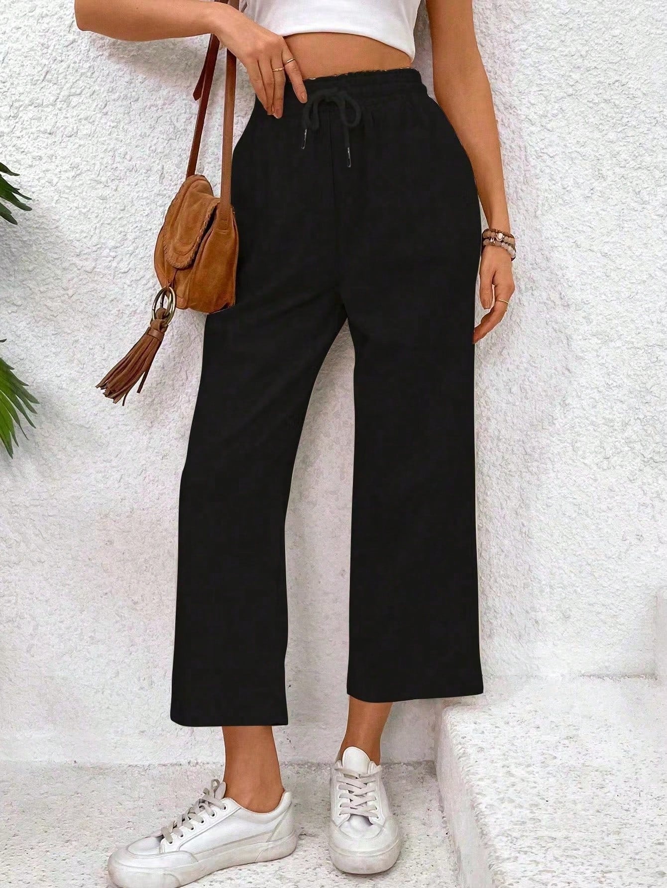 Women Solid Color Casual Straight-Leg Pants For Spring And Summer