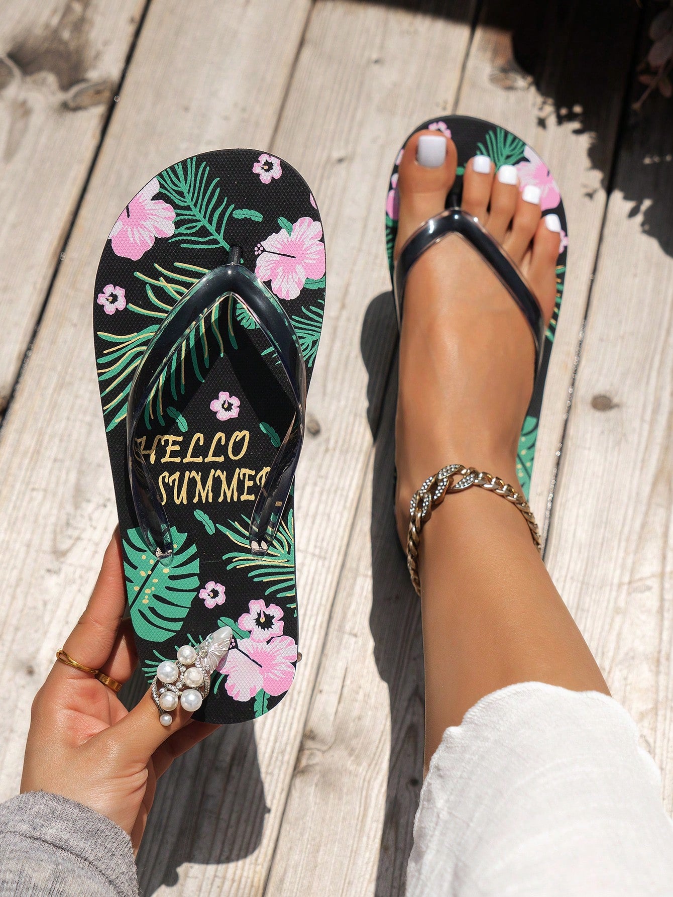 Women's Printed Beach Flip Flops, Summer Vacation Sandals