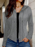 Women's Solid Color Zipper Casual Drawstring Hooded Regular Jacket With Long Sleeves