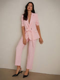 BIZwear Premium Commuter Turn-Down Collar Belted Trendy Suit With Long Pants