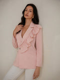 Solid Color Ruffle Trim Long Sleeve Suit Jacket