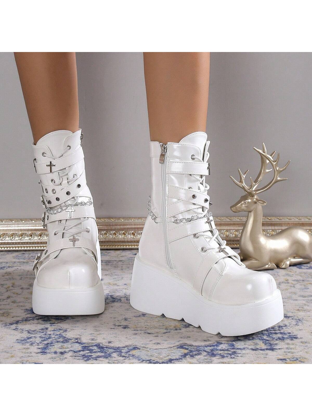Women's Fashion Rivet Platform Wedge Heel Casual Boots