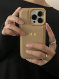 Customized Phone Case Compatible With Iphone 15 14 13 12 11 Pro Max Personalized Initials Name 3D DIY Engraved Gold Letters Back Cover Hot Stamping Technology Luxury Korea Leather Shckproof Case Leather Case Festival Gifts For Lover Friends Familly Yourse