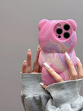 Pink Premium Artistic Paint Gradient Teddy Bear Phone Case Compatible With IPhone 15 Pro Max/14/13 Pro/12/11, Creative Full Coverage Soft 14 Pro Shockproof Case For Women