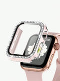 Contrast Color Plating Single Row Diamond-Inlaid PC Hard Shell + Tempered Glass Screen Protector For Apple Watch